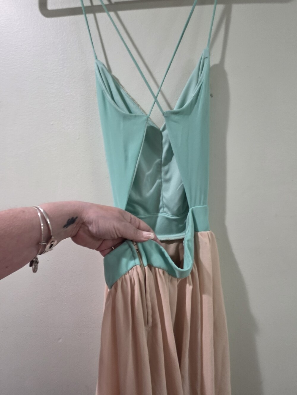 MYSTIC Mint Lace Bodice LAYERED Chiffon Dress BOHO flowy See Measurements. - Picture 4 of 11